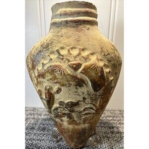 Vintage Amphora Style Triangular Storage Jug Terracotta Cowboy & Scene 11.5”